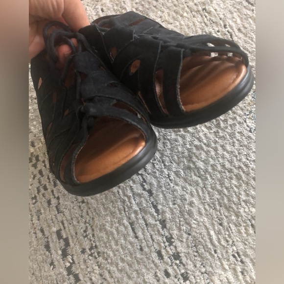 Beautifeel Edyta Black Suede Lace Up Cutout Fisherman Wedge Sandals 40 - Picture 5 of 9